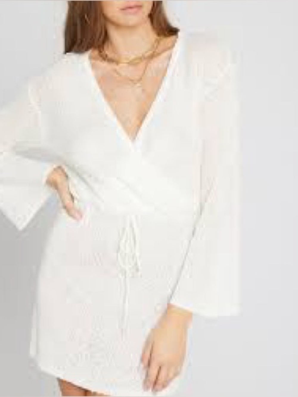 l*space Cream Wrap Knit swim coverup Dress with Tassel Tie